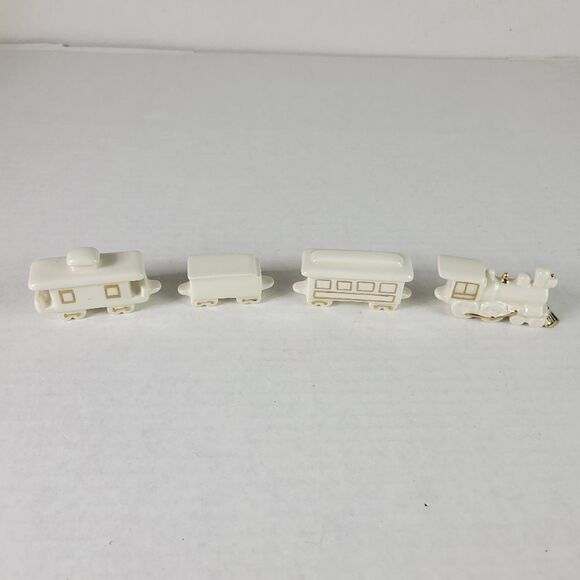 Creme & Gold Hand Painted 4-Piece Ceramic Mini Train Set - Picture 2 of 9